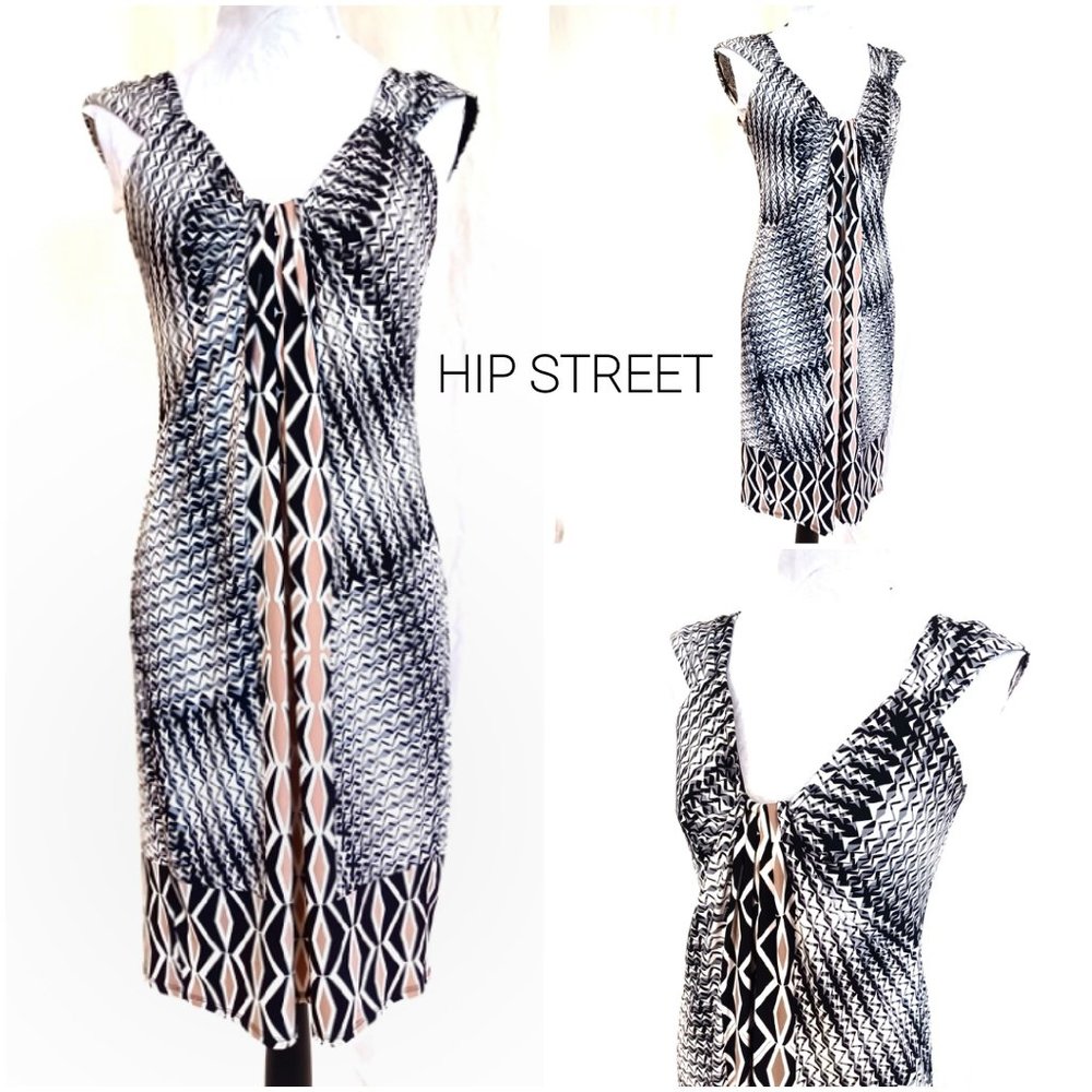 LONDON TIMES Optic Print Gathered Front Sleeveless Stretch Dress 10